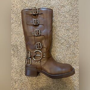 Brown Buckle Knee-High Boots Size 9